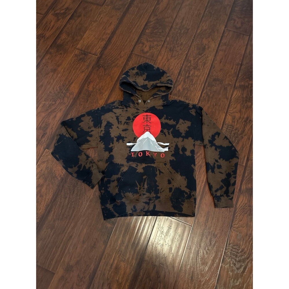 Black and brown tie-dye Tokyo graphic hoodie by Bowery size M